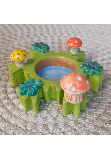 Uretti - Pınar 2572 2721 El Yapımı Mantar Motifli Sevimli Minyatür Mumluk Yeşil