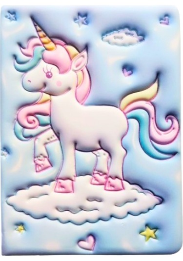 Puffy Cute Unicorn Not Defteri 13 X 18 Cm 96 Ypr. Çizgili Açık Mavi