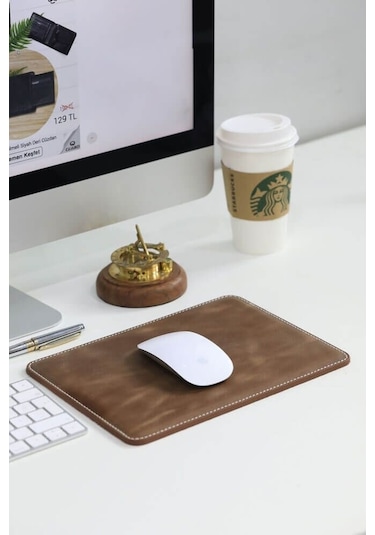 Guard Dikiş Detaylı Antik Kahverengi Hakiki Deri Mouse Pad 26x20 Cm P26x20