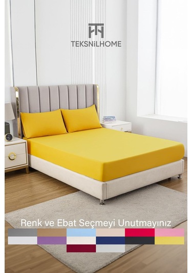Ranforce Sarı Pamuklu Tek / Çift Kişilik Battal Tam Kenar Lastikli Çarşaf 14 Renk Fıtted Sarı