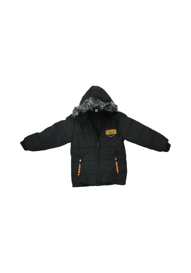 Erkek Çocuk İçi Peluş Astarlı-kürk Kapüşonlu-fermuarlı Mont 12369 Siyah