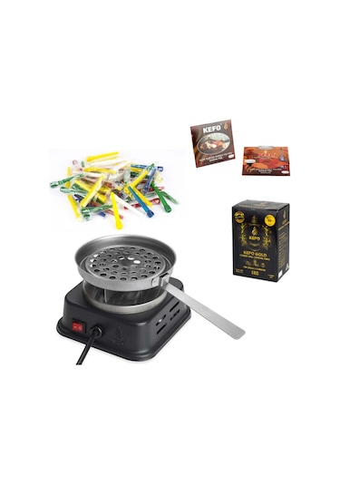 Kefo Mini Kare Elektrikli Ocak+Kefo Gold Kömür+Sipsi+Folyo (405449486)