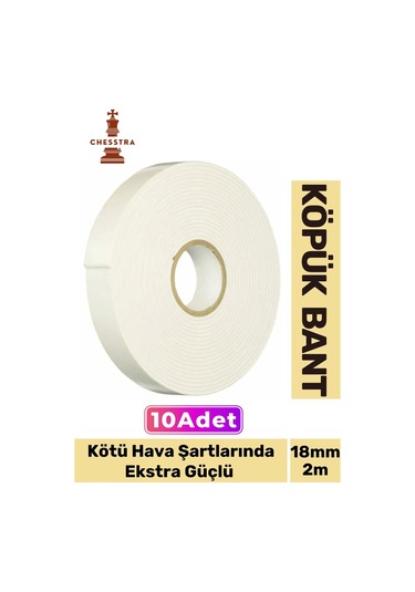 Uzun Ömürlü Süngerli Ultra Yapışkan İç Dış Mekan Çok Amaçlı Çift Taraflı 18mmx2m Köpük Bant 10 Adet