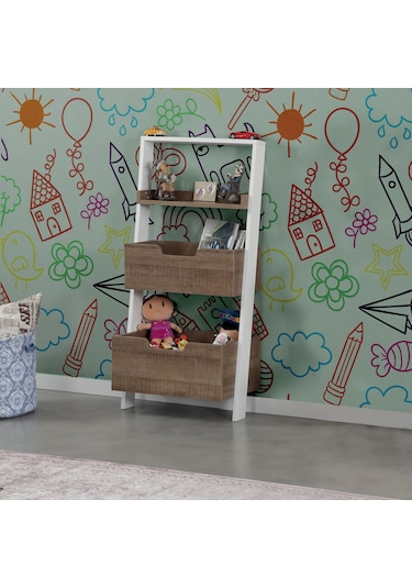 Pasifichome Low Oyuncak Montessori Raflı Kitaplık&Oyuncak Dolabı Koyu Meşe