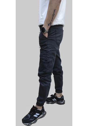 Erkek Jogger Beli Ve Paçası Lastikli Keten Antrasit Kargo Pantolon Antrasit