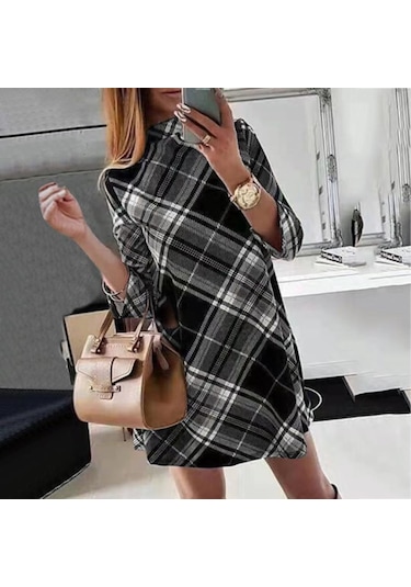 Yeni Sonbahar Ve Kış Kadın Uzun Kollu Elbise Baskılı Kadın Moda Etek Günlük Kazak Haki