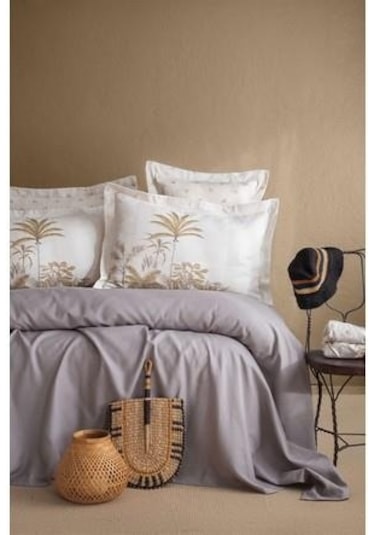 Apricitas Home Noble Gri Çift Kişilik Pike Set %100 Pamuk