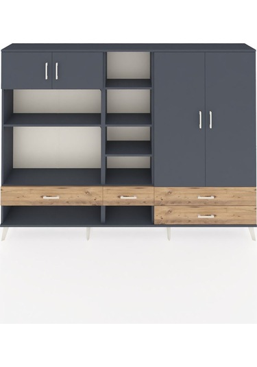 Arges Dolap 12 Raflı 4 Çekmeceli 4 Kapaklı 220x30x163 Antrasit-an Antrasit-antrasit/çam