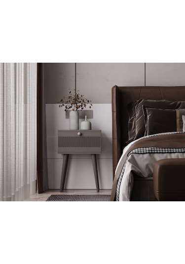 Melura Komodin %100 Mdf Lake Boyalı Ahşap Ayak Gri