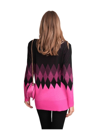 Kadın V Yaka Baklava Desen Kazak 12807 Bgl-st04104 Pembe