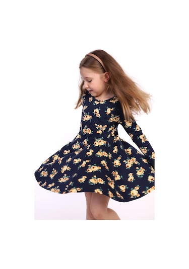Toontoy Kız Çocuk Çiçek Desenli Elbise Sarı