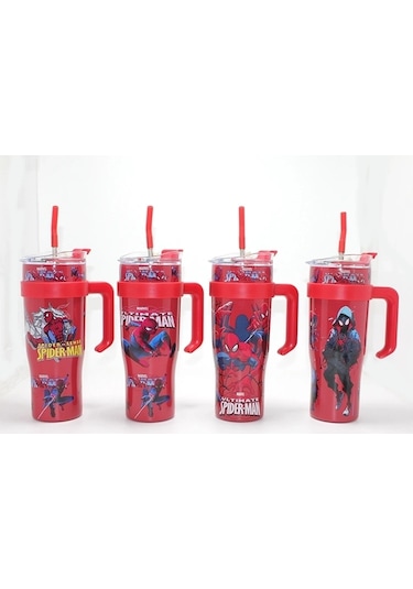 Sevimli Spiderman Pipetli Termos & Suluk Alk4713 Çok Renkli