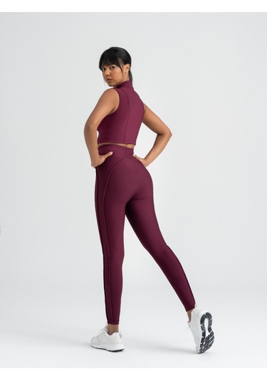 Dikişle Modellenmiş Spor Tayt Mürdüm