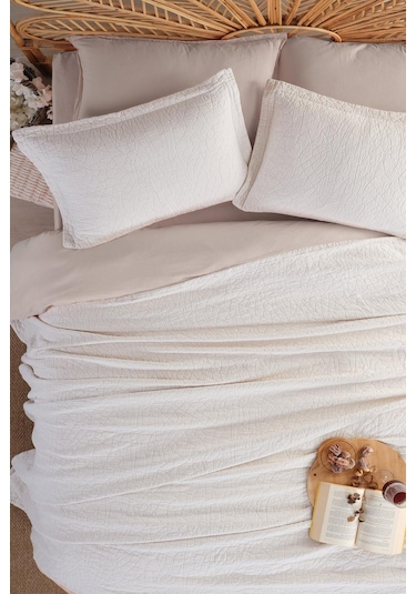 İyi Geceler İstanbul Zen Stone Krem Çift Kişilik %100 Pamuk Yatak Örtüsü Seti Krem