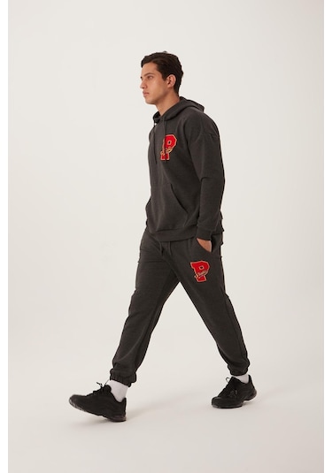 Polostate Erkek Kapüşonlu 3 İplik Sweatshirt Antrasit