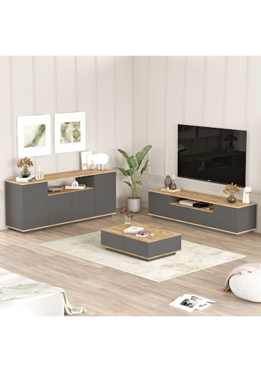 Future Tv Ünitesi Orta Sehpa Konsol 3'lü Set Çam-antrasit Fr18-aa
