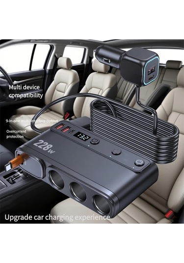 Fochsia Siyah 228w 9 İn 1 Hızlı Araba Şarj Cihazı Ekran Göstergeli Qc Pd 3.0 Bağımsız Anahtar Tüm Araçlar İçin