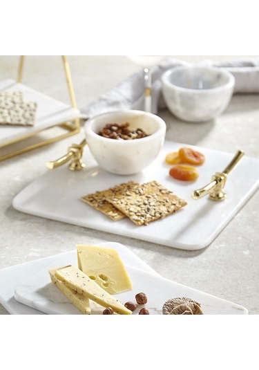 Evza Kare Mermer Tepsi Beyaz