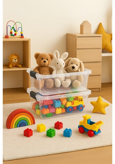 2 Li Şeffaf Saklama Kutusu & Düzenleme Kutusu & Oyuncak Kutusu 34 Lt Şeffaf