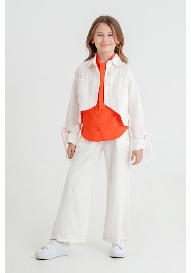 Kız Çocuk Zıt Dikişli Üçlü Takım 4410 Beyaz