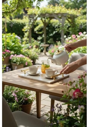 Akayev Traverten Altın Florya 30x20 Cm Tepsi Beyaz