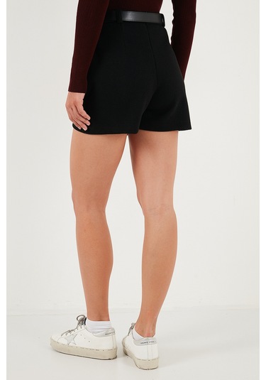 Lela Pamuk Karışımlı Relaxed Fit Yüksek Bel Mini Boy Bayan Şort Etek 611Sr0037 Siyah