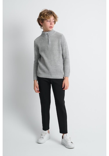 Alexandergardı Dik Yaka Fermuarlı Erkek Çocuk Kazak C23-7108 Gri