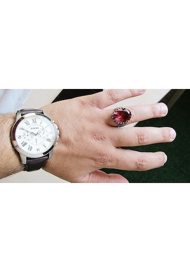 Zultanit Oval Büyük Taşlı Gümüş Erkek Yüzük