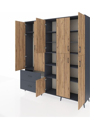 Hyperion Dolap 12 Raflı 2 Çekmeceli Tek Askılı 220x44x243 Antrasit-çam/antrasit Atlas Çam/antrasıt