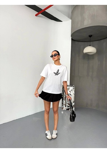 Kısa Kol Baskılı T-shirt - Beyaz Beyaz