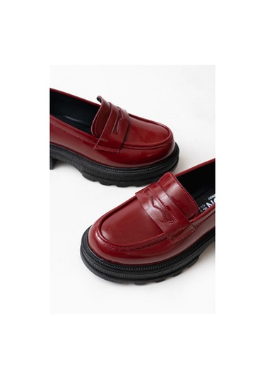 Bordo Rugan Günlük Yüksek Tabanlı Loafer Ayakkabı Bordo