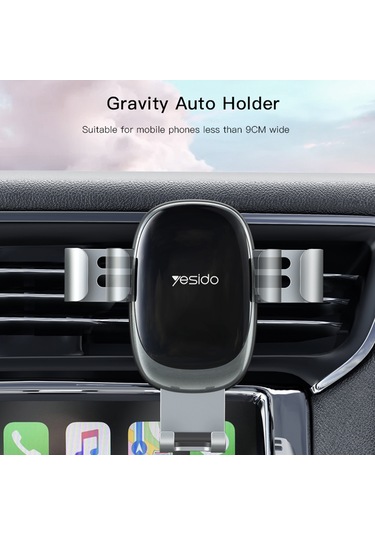Yesido C122 Araba Hava Çıkışı Yerçekimi Kelepçe Kolu Cep Telefonu Tutucu Siyah