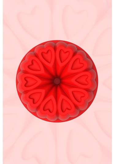 Kalp Desenli Yuvarlak Silikon Kek Kalıbı 23 Cm Kırmızı
