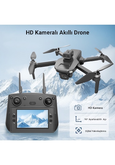 İdragon W9 Akıllı Mini Drone Fırçasız Motor Ekranlı Kumanda Çift Kameralı Drone