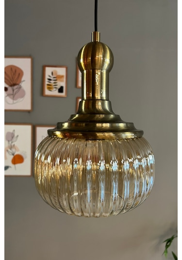 Mola Cam Bal Rengi Tekli Avize Uzun Eskitme Tokmak Başlık Retro Sarkıt Lamba Salon Aydınlatma Bal