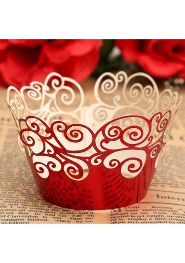 Suntek 50 Adet Metalik Kırmızı Bulut Dantel Düğün Cupcake