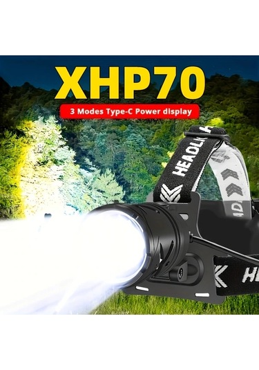 Xuweiwei Ultra Parlak 30w Led Bas Lambasi 1 Far 3 18650 Pil Hafif Type C Sarj Uzun Pil Omru Avcilik Balikcilik Altın