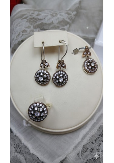 Otantik Taşlı 3 Lü Gümüş Set Bronz