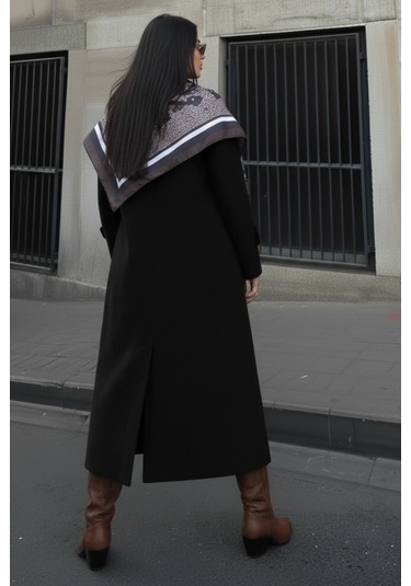 Kruvaze Kesim Kışlık Trençkot Palto Siyah