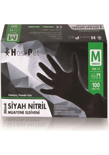 Siyah Nitril Eldiven 100'lü Paket 20 Adet M Beden Siyah Eldiven 1 Koli