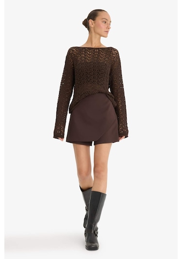 Defacto Yüksek Bel Şort Etek F8310ax25aubn340 Kahve