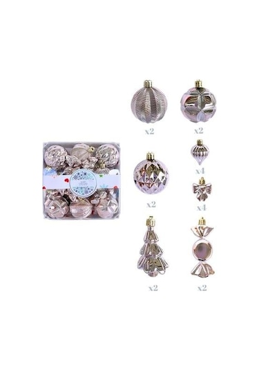 Karışık Ağaç Süsü Paketi 18li Şampanya