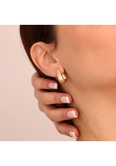 Nox Jewelry 925 Ayar Altın Kaplama Haggie Hafif Modern U Küpe - E00267 Gold