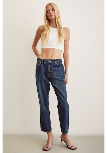 Never More Yüksek Bel Mom Jean Lacivert