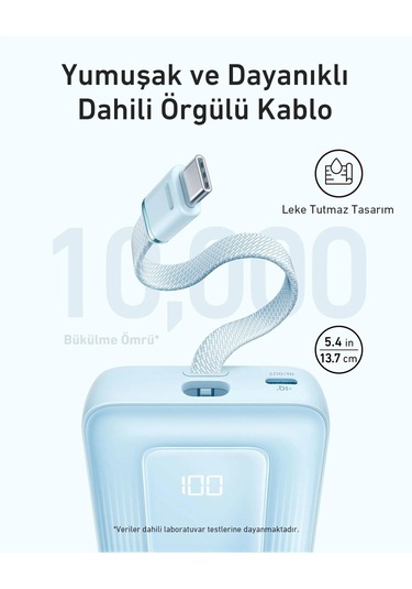 Anker Zolo Powerbank 10k 30w Dahili Usb-c Kablo