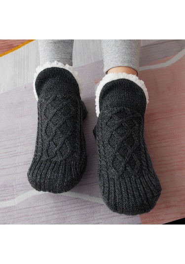 Xiyyadms Evde Kullanım İçin Kaydırmaz Tabanlı Kalın Polar Çorap - Siyah, 40-42 Beden, Unisex DiğER