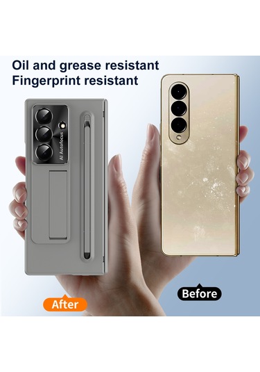 Samsung Galaxy Uyumlu Z Fold7 5g Kılıf Pc Cep Telefonu Kılıfı, Ayaklı Ve Kalemli - Gri Gri