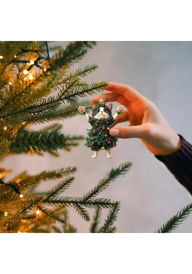 Dianziye Kedi Şekilli Akrilik Noel Ağaç Özelliği - Zarf, Araba Ve Kapı Dekorasyonu - Dayanıklı Ve Şık Tasarım