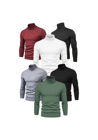 6 Adet Unisex Kaşkorse Boğazlı Full Likralı Fitilli Body Kazak