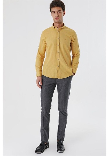 Bal Kısalabilir Kollu Cepsiz Biyeli Pamuk Casual Slim Fit Dar Kesim Gömlek 1004230179-bal Hardal
